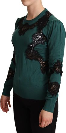 Dolce & Gabbana Lace-Trimmed Wool Sweater - Green
