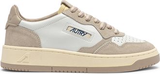 Autry Feather Gray Leather and Suede Low-Top Sneakers