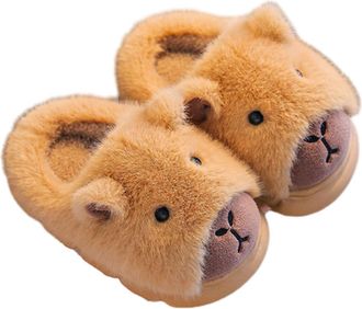 Generic Capybara Plush Slippers for Kids, Winter Animal House Slides, Cozy Fuzzy Fluffy Soft Warm Shoes (Light Brown, M, Little Kid, Women, 12.5, Numeric Rang