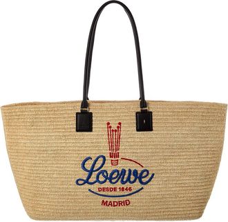 Loewe Verano Xl Raffia & Leather Tote