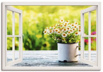 Artland Wandbild »Fensterblick Garten mit Gänseblümchen« 1 Stk. tlg. als Alubild, Outdoorbild, Leinwandbild, Wandaufkleber, versch. Grössen