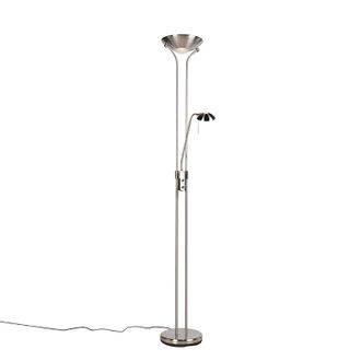QAZQA Moderno L&aacute;mpara De Pie De Acero Con L&aacute;mpara De Lectura Con Led Y Atenuador - Diva 2 Acero Redonda /alargada Incluye Led Max. X 18 Watt - Qazqa