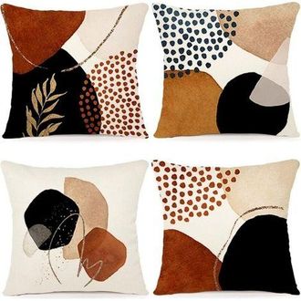 OEM Funda De Coj&iacute;n, 45 X 45 Cm, Juego De 4 Fundas De Coj&iacute;n De Lino, Coj&iacute;n De Sof&aacute; Con Estampado Abstracto Bohemio Moderno Para Dormitorio Y Uso Exterior, 