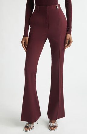 Versace Stretch Virgin Wool Gabardine Flare Leg Pants in Burgundy at Nordstrom, Size 10 Us