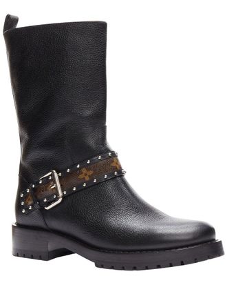 Louis Vuitton Womens Leather Lev Monogram Top Strap Pull On Motorcycle Boot (Authentic Pre-Loved)