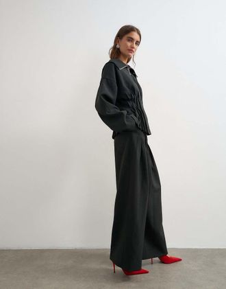 Topshop co-ord pantaloni ampi con pieghe neri-Nero