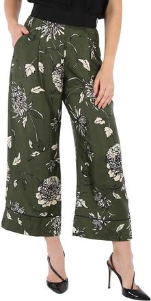 Moncler Ladies Green Floral Silk Pants, Brand Size 44 (Medium)