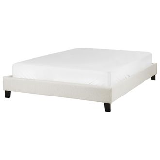 Beliani Cama Con Somier Sin Cabecero Tapizada De Tela De Poli&eacute;ster Beige Claro 140 X 200 Cm Roanne