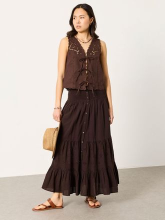 Fat Face FatFace Rhea Chocolate Brown Cutwork Maxi Skirt