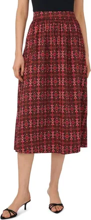 CeCe by Cynthia Steffe Print Stretch Cotton Midi Skirt in Rich Black/burgundy at Nordstrom, Size Xx-Large
