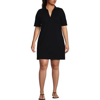 Lands End Plus Size Starfish Elbow Sleeve Polo Dress in Black at Nordstrom, Size 1 X