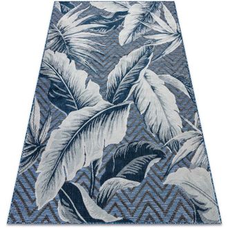 RugsX Rugsx - Alfombra Estructural Botanic 65242 Plumas, Zigzag, Tejido Plano En El Balc&oacute;n, Terraza - Azul Oscuro Blue 157x220 Cm