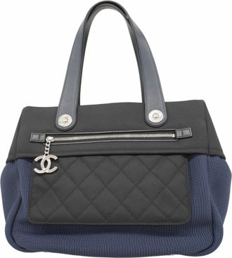 Chanel Black Navy Nylon Tote Bag (Pre-Owned)