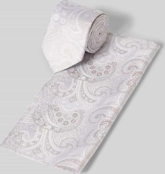 Prince Bowtie Krawatte und Einstecktuch im Set aus reiner Seide in Ecru, Gr&ouml;&szlig;e 1