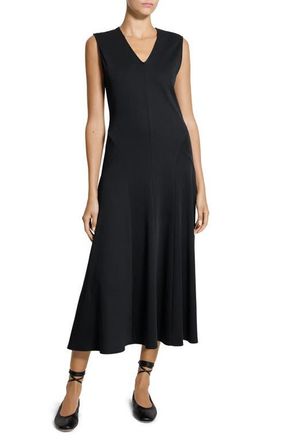 Theory V-Neck Sleeveless Cotton Midi Dress in Black at Nordstrom, Size X-Large