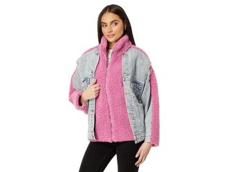 Blank NYC Pink Sherpa and Denim Trucker Jacket in Candy Land Womens Clothing Candy Land : XS, Cotton/Denim/Polyester