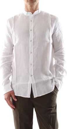 40weft Camicia in lino con collo coreano - Heren - Casual Overhemden - Wit - XL - Linnen - Overhemden