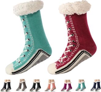 Generic Ultra-Thick Cute Slipper Home Socks, Ultra-Thick Cashmere Slipper Socks for Women, Soft Fleece Comfy Thick Socks with Grips (2Pcs-F)