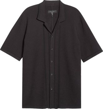 Rag & Bone Zuma Short Sleeve Ottoman Stitch Camp Shirt in Black at Nordstrom, Size Xx-Large