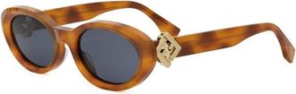Fendi Ovale acetaat zonnebril met gouden FF-logo - Dames - Zonnebrillen - Bruin - ONE Size - Accessoires