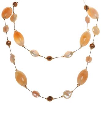 Margo Morrison Silver Peach Coated Moonstone, Carnelian, Hematite & Pearl Necklace