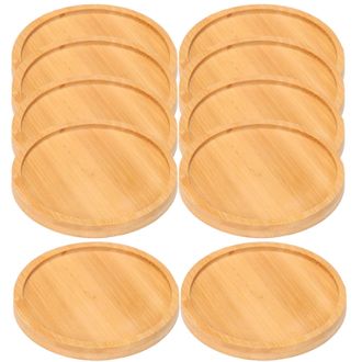 OEM 10 Posavasos Redondos De Madera, Bandejas De Madera Natural, Alfombrillas Antiderrame, Aptas Para Mesas De Patio Y Escritorios De Oficina