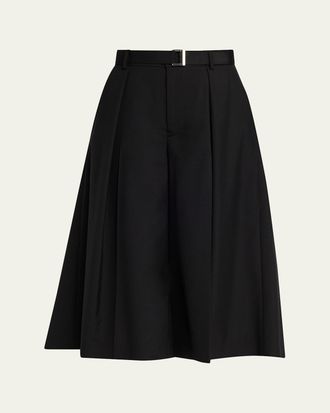 sacai Pleated Wide-Leg Culotte Suiting Pants