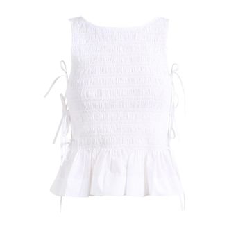 Ganni Sleeveless Tops, female, White, Size: XS Cotton Poplin Smock Tie String