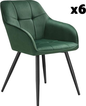 TecTake 6 Sillas de comedor, efecto terciopelo, 58 x 62 x 82 cm verde/negro
