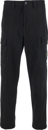 Stone Island Black Pants With Logo Patch On The Side And Belt Loops In Cotton Man