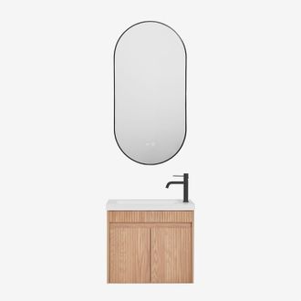 Sklum Conjunto De Mueble De Ba&ntilde;o Suspendido En Madera Con Lavabo Integrado Narek Sklum
