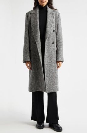 Vince Herringbone Tweed Double Breasted Coat in Charcoal at Nordstrom Rack, Size X-Small