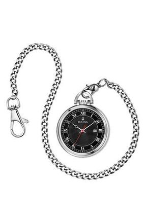 Bulova Stainless Steel Pocket Watch, 45mm x 9mm in Silver at Nordstrom Rack
