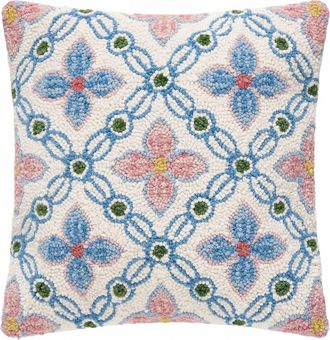 Peking Handicraft Vintage Floral Tile Hook Pillow In Pink