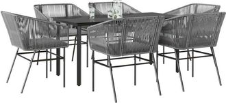 vidaXL Juego Comedor Jard&iacute;n 7 Pzas Cojines Rat&aacute;n Sint&eacute;tico Vidrio Gris Vidaxl
