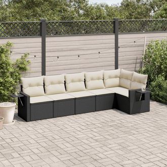 vidaXL Vidaxl - Set De Sof&aacute;s De Jard&iacute;n 6 Piezas Y Cojines Rat&aacute;n Sint&eacute;tico Negro