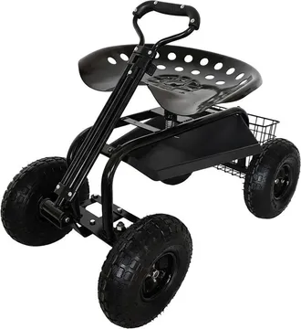 Relaxdays Relaxdays garden seat, height-adjustable, max. 150 kg, storage, push-handle, steel frame, pneumatic tyres, green