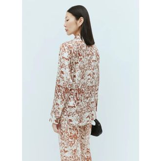 Rejina Pyo Zijden Blouse met Grafische Print - Dames - Blouses - Bruin - S - Overhemden