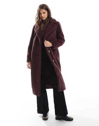 Threadbare Cappotto lungo in pile borg bordeaux-Rosso