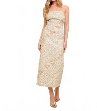Flying Tomato Printed Woven Midi Dress In Beige