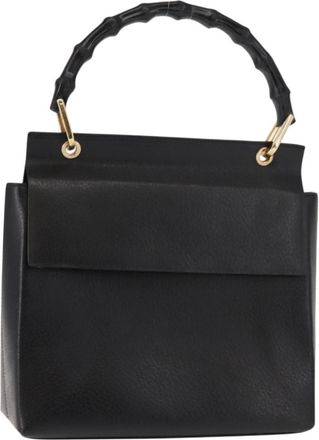 Gucci Vintage Bamboo Handle Bag Leather Black Leather Handbag (Pre-Owned)