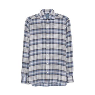 Barba Geruit overhemd met lange mouwen - Heren - Casual Overhemden - Blauw - 2XL - Katoen - Overhemden