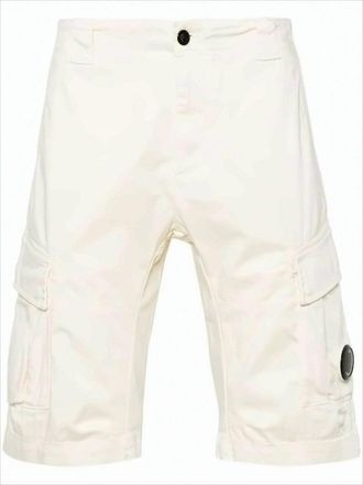 C.P. Company Structured Off-White Cargo Shorts With Distinctive Logo