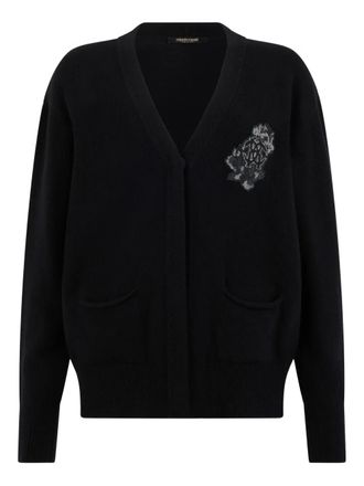 Roberto Cavalli floral-applique cardigan - women - Wool/Cashmere - M - Black