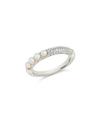 Sterling Forever 2-3mm Pearl CZ Evelyn Half-Eternity Ring