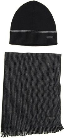 HUGO BOSS Sjaal en muts set met franjes - Heren - Hoeden - Zwart - ONE Size - Katoen - Accessoires