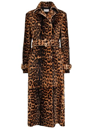 Nour Hammour Tate Leopard-print Pony Hair Trench Coat - 38 (UK10 / S)