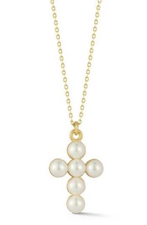 Sphera Milano Cultured Pearl Cross Pendant Necklace in Gold at Nordstrom Rack