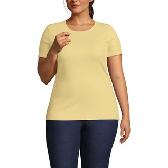 Lands End Cotton Rib T-shirt in Pale Sunbeam Yellow at Nordstrom, Size 3X
