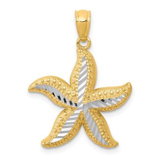Diamond2Deal 14k Yellow Gold with White Rhodium Diamond-cut Starfish Pendant